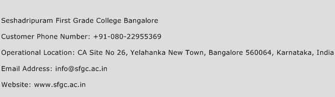 Seshadripuram First Grade College Bangalore Phone Number Customer Service