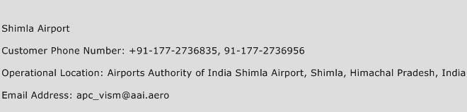 Shimla Airport Phone Number Customer Service