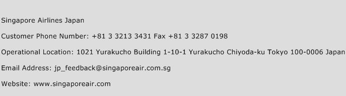 Singapore Airlines Japan Phone Number Customer Service