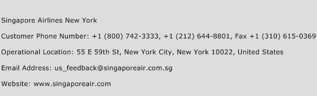 Singapore Airlines New York Phone Number Customer Service