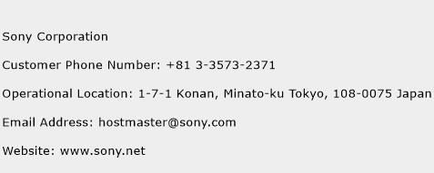 Sony Corporation Phone Number Customer Service