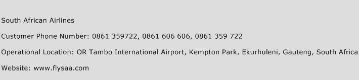 South African Airlines Phone Number Customer Service