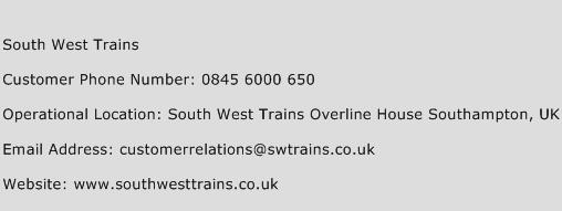 South West Trains Phone Number Customer Service