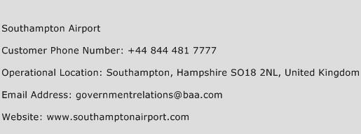 Southampton Airport Phone Number Customer Service