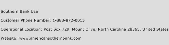 Southern Bank USA Phone Number Customer Service