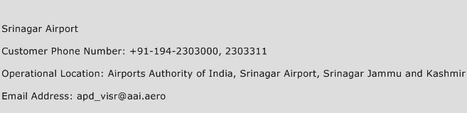 Srinagar Airport Phone Number Customer Service