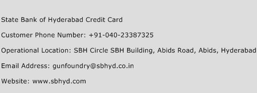 State Bank of Hyderabad Credit Card Phone Number Customer Service