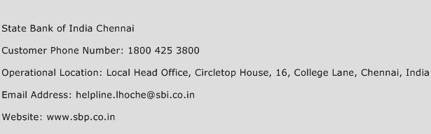 State Bank of India Chennai Phone Number Customer Service