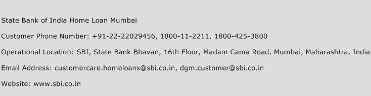 State Bank of India Home Loan Mumbai Phone Number Customer Service