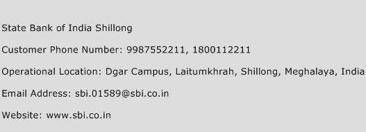 State Bank of India Shillong Phone Number Customer Service