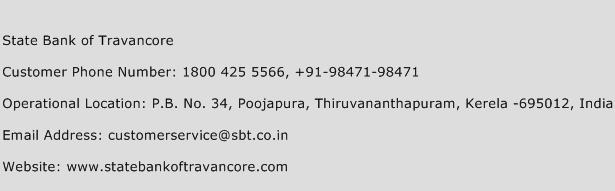 State Bank of Travancore Phone Number Customer Service