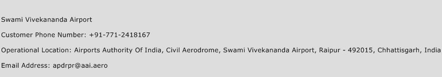 Swami Vivekananda Airport Phone Number Customer Service