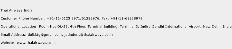 Thai Airways India Phone Number Customer Service