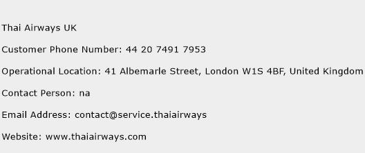 Thai Airways UK Phone Number Customer Service