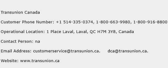 Transunion Canada Phone Number Customer Service
