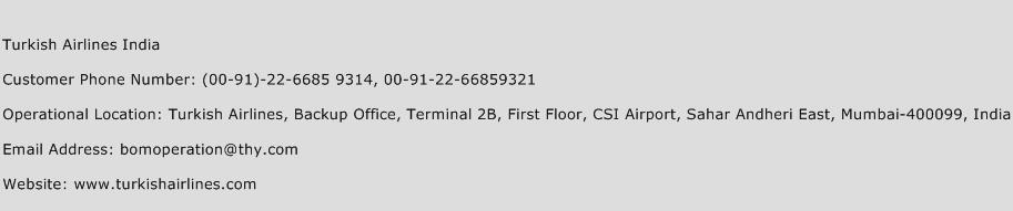 Turkish Airlines India Phone Number Customer Service