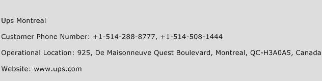 UPS Montreal Phone Number Customer Service