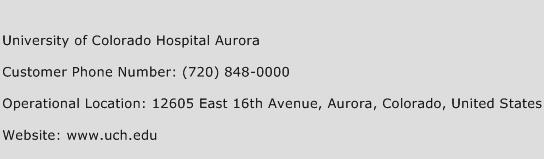 University of Colorado Hospital Aurora Phone Number Customer Service