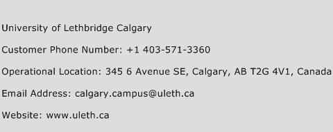 University of Lethbridge Calgary Phone Number Customer Service