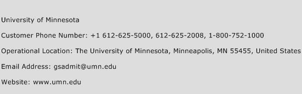 University of Minnesota Phone Number Customer Service