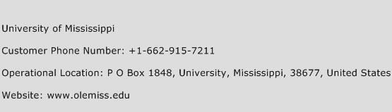 University of Mississippi Phone Number Customer Service