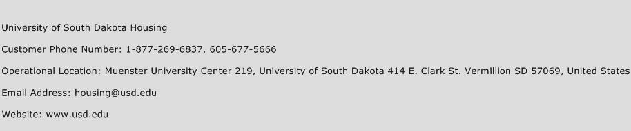 University of South Dakota Housing Phone Number Customer Service