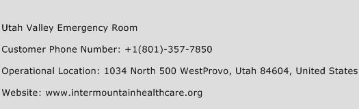 Utah Valley Emergency Room Phone Number Customer Service