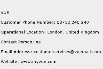 VUE Phone Number Customer Service