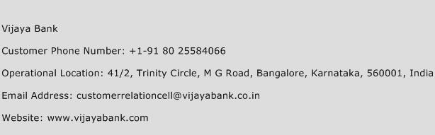 Vijaya Bank Phone Number Customer Service