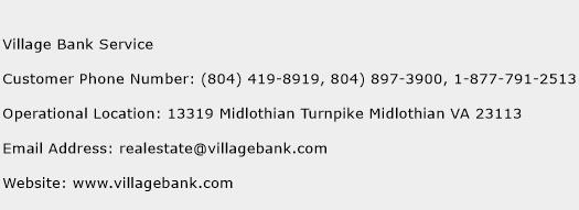 Village Bank Service Phone Number Customer Service
