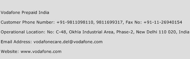 Vodafone Prepaid India Phone Number Customer Service