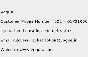 Vogue Phone Number Customer Service