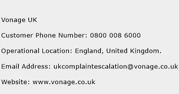 Vonage UK Phone Number Customer Service