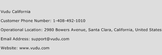 Vudu California Phone Number Customer Service