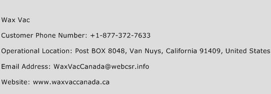 Wax Vac Phone Number Customer Service
