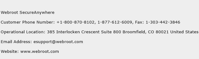 Webroot SecureAnywhere Phone Number Customer Service
