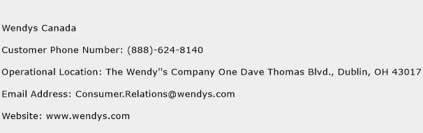 Wendys Canada Phone Number Customer Service