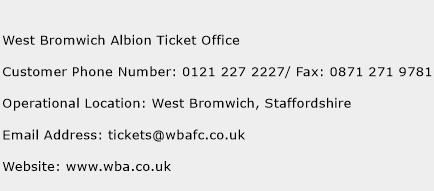West Bromwich Albion Ticket Office Phone Number Customer Service