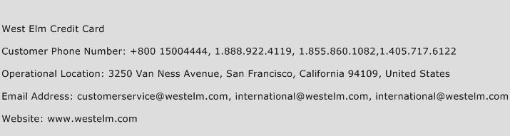 West Elm Credit Card Phone Number Customer Service