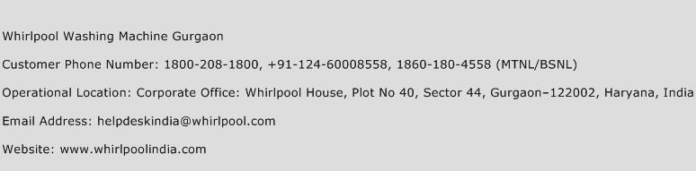 Whirlpool Washing Machine Gurgaon Phone Number Customer Service