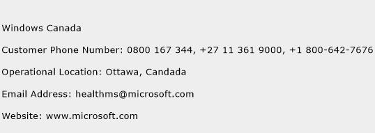 Windows Canada Phone Number Customer Service
