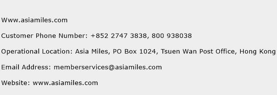 Www.asiamiles.com Phone Number Customer Service