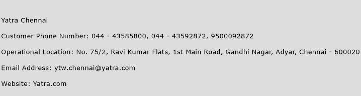Yatra Chennai Phone Number Customer Service