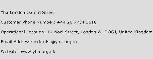 Yha London Oxford Street Phone Number Customer Service