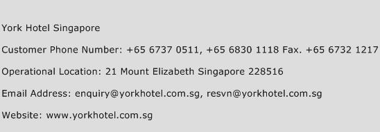 York Hotel Singapore Phone Number Customer Service