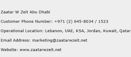 Zaatar W Zeit Abu Dhabi Phone Number Customer Service