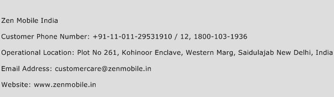 Zen Mobile India Phone Number Customer Service