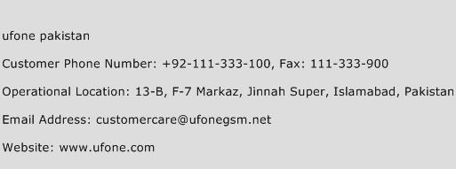 ufone pakistan Phone Number Customer Service